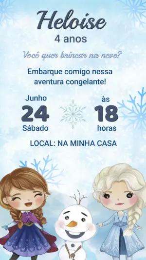 Convite de Aniversário Infantil Tema Frozen para Editar