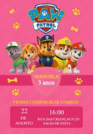 Convite de Aniversário Patrulha Canina para Editar Online