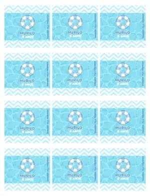 Adesivo para Bala Personalizada Editável Festa Piscina Infantil Azul