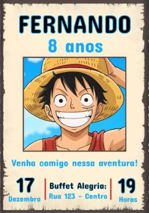 Convite Digital One Piece Cartaz de Procurado Editável