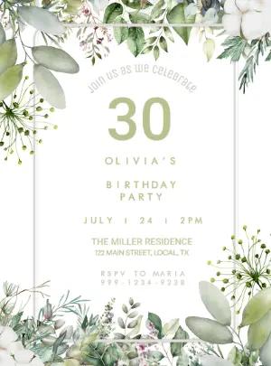 Elegant Greenery Birthday Invitation to Edit Online