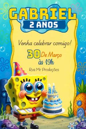 Convite de Aniversário Bob Esponja Divertido e Editável