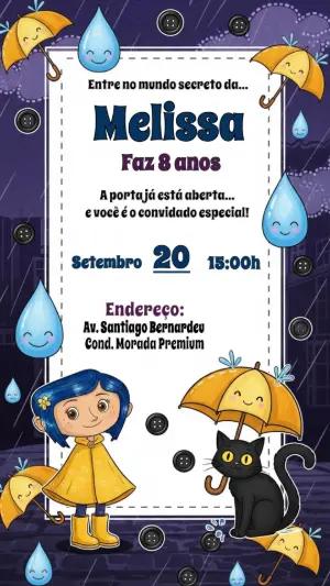 Convite de Aniversário Coraline Mundo Secreto para Editar
