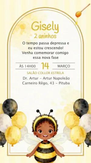Convite de Aniversário Digital Tema Abelhinha para Editar