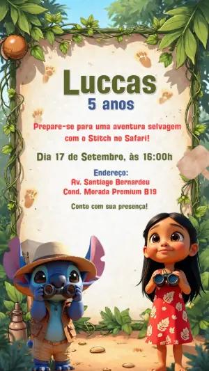 Convite Aniversário Lilo e Stitch Safari para Editar Online