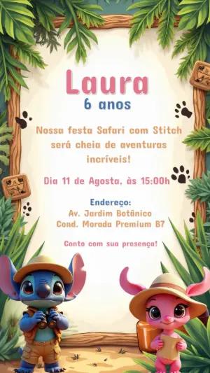 Convite Aniversário Stitch e Angel Safari para Editar Online
