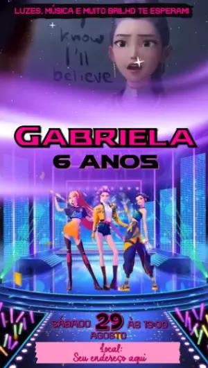 Convite Aniversário Guerreiras do K-Pop para Editar