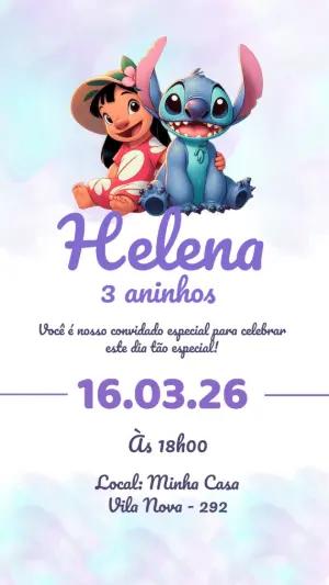 Convite de Aniversário Lilo e Stitch Fofo para Editar