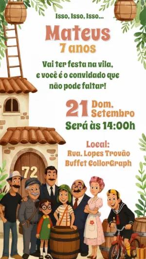 Convite de Aniversário Chaves e sua Turma para Editar Online
