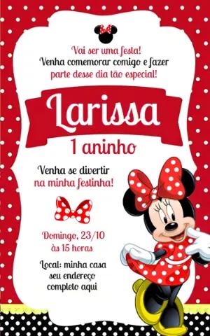 Convite de Aniversário Minnie Vermelha para Editar