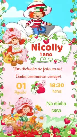 Convite Animado Aniversário Moranguinho para Editar Online