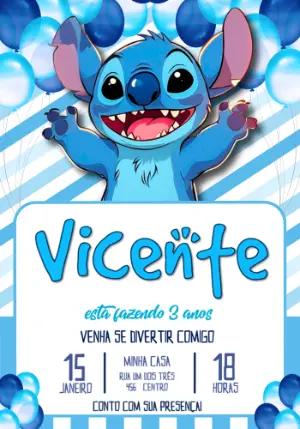 Convite Digital Aniversário Infantil Stitch Modelo Editável