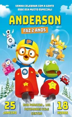Convite de Aniversário Pororo o Pinguim para Editar Online