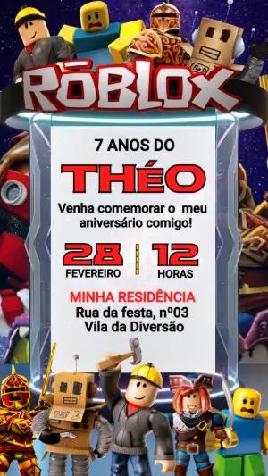 Convite Digital Roblox para Aniversário Infantil Editável