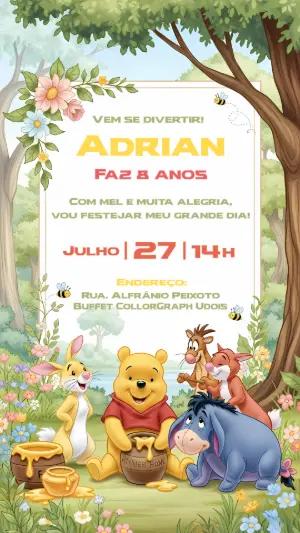 Convite de Aniversário Ursinho Pooh e Turma para Editar Online