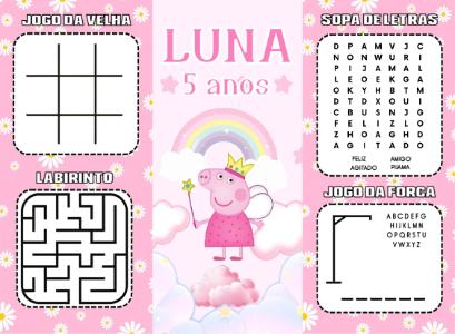 Revistinha de Jogos Peppa Pig para Aniversário Editável