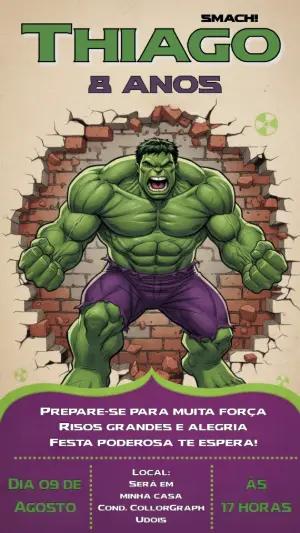 Convite Digital Aniversário do Hulk Modelo Editável