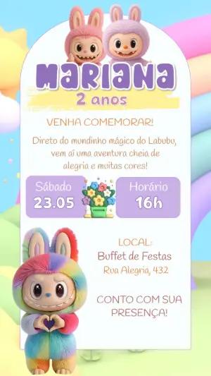 Convite de Aniversário Labubu Fofo para Editar Online