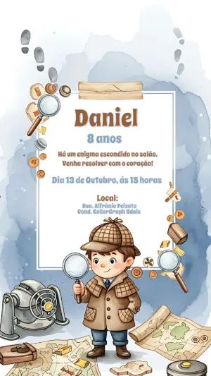 Convite Aniversário Detetive Infantil para Editar Online