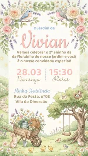 Convite Aniversário Jardim Encantado Aquarela Editável