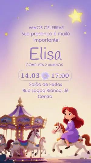 Convite de Aniversário Carrossel Encantado Lilás Editável