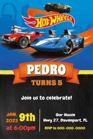 Editable Hot Wheels Birthday Invitation for Kids' Party