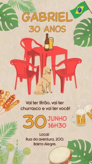 Convite de Aniversário Editável Tema Boteco Brasil
