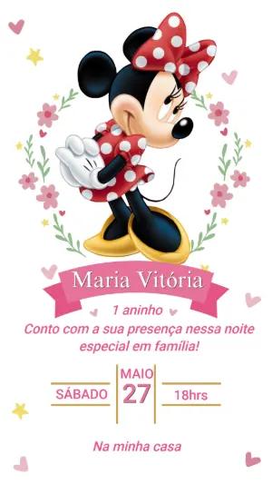 Convite Editável Aniversário Infantil Minnie Rosa Floral