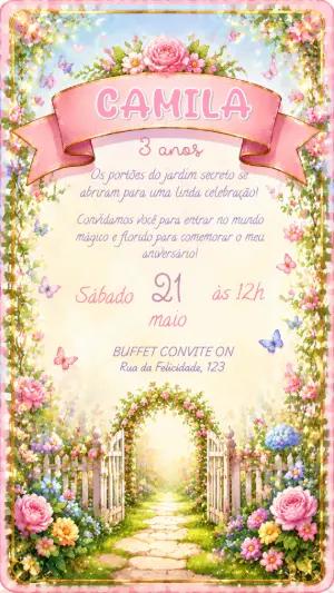 Convite Editável Aniversário Jardim das Fadas Encantado
