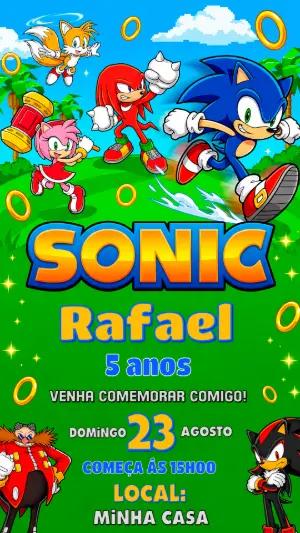 Convite de Aniversário Sonic Digital para Editar