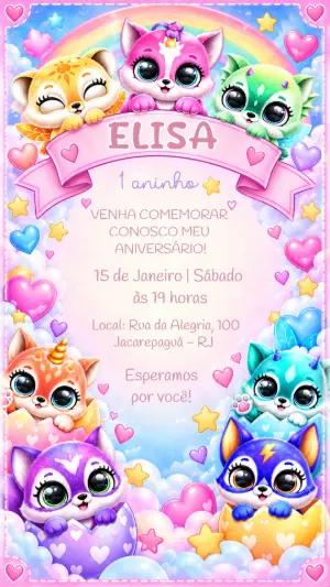 Convite de Aniversário Fluvsies Menina Fofo para Editar