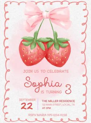 Berry Sweet Strawberry Birthday Invitation | Editable Template