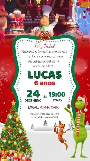 Convite Animado Aniversário do Grinch Natal para Editar Online