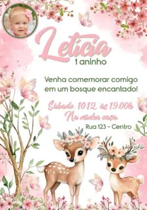 Convite de Aniversário Bosque Encantado Veadinhos Editável