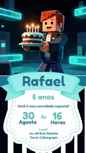 Convite de Aniversário Jogo de Blocos Neon para Editar