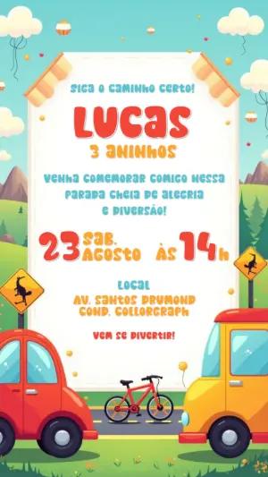 Convite de Aniversário Meios de Transporte para Editar Online