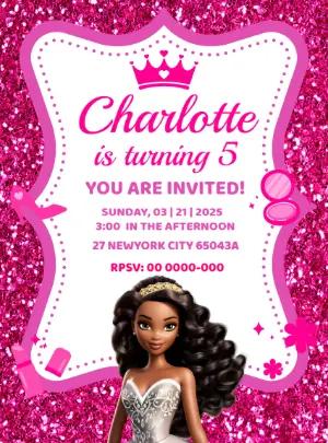 Pink Glitter Princess Birthday Invitation Editable Online