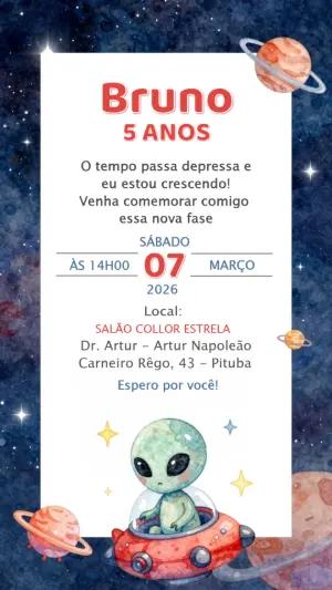 Convite de Aniversário Infantil Tema Espaço Sideral Editável