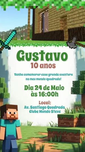 Convite Animado Aniversário Minecraft para Editar Online