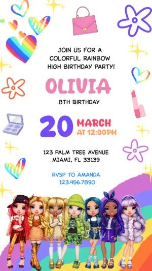 Rainbow High Birthday Invitation | Colorful Editable Template