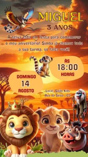 Convite Digital de Aniversário Rei Leão para Editar