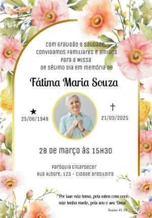 Convite Missa Sétimo Dia Floral com Foto para Editar Online