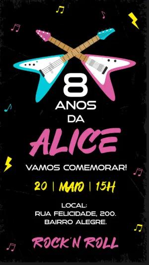 Convite de Aniversário Rock Menina com Guitarra para Editar