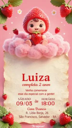 Convite de Aniversário Moranguinho Baby Fofo para Editar