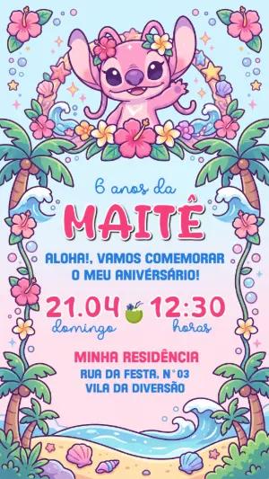 Convite Aniversário Angel Tropical Havaiano Editável
