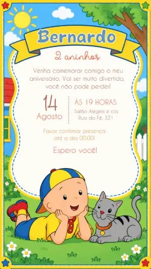 Convite de Aniversário Caillou Modelo Digital Editável