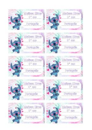 Etiqueta Escolar Stitch Fofo com Corações para Editar