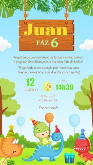 Convite de Aniversário Dinossauro Baby Fofo para Editar
