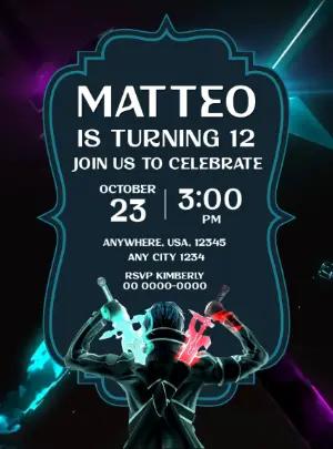 Sword Art - Kirito Anime Birthday Invitation Template