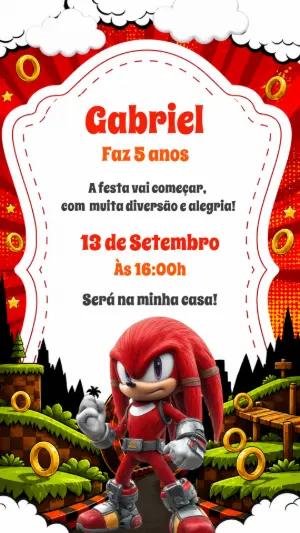 Convite de Aniversário Knuckles do Sonic para Editar